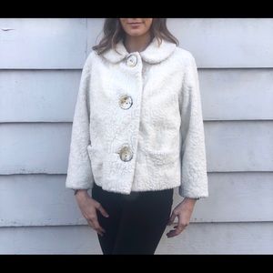 White Vintage 50s Carpet Teddy Swing Coat S M Doen